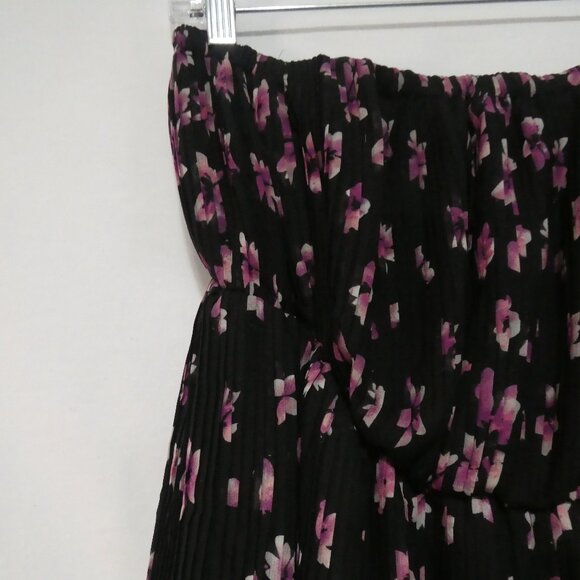 XAI | large | Strapless Fully Lined Sheer Black Floral Dress | Purple Flowers - Picture 3 of 16